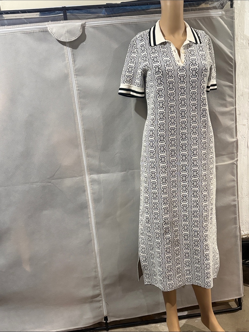 Tory Burch Cream and Black Knit Polo Maxi Dress - Picture 7 of 7
